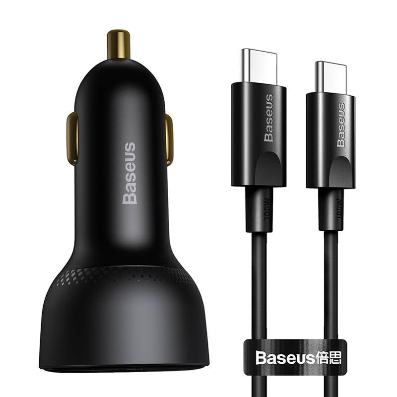 Incarcator auto Baseus Superme, USB, USB-C, 100W + cablu USB-C (negru)