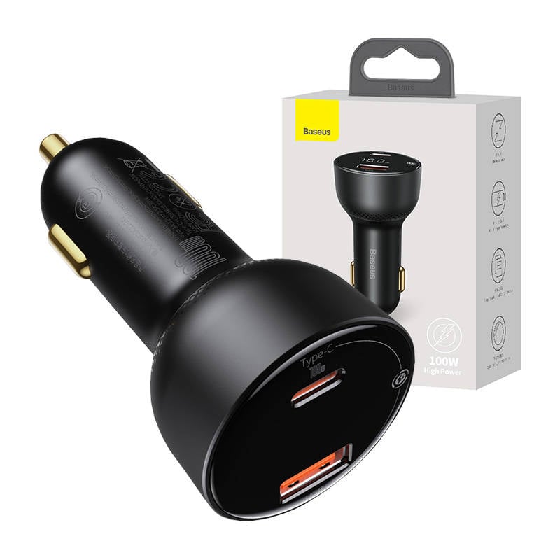 Incarcator auto Baseus Superme, USB, USB-C, 100W (negru)