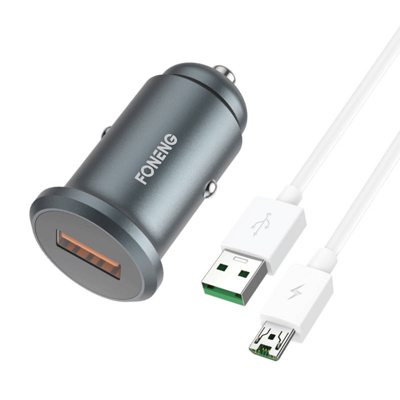 Incarcator auto Foneng C15, USB, 4A + cablu USB la Micro USB (gri)