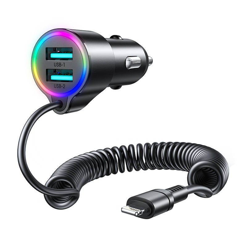 Incarcator auto Joyroom JR-CL25, 2x USB + cablu Lightning (negru)