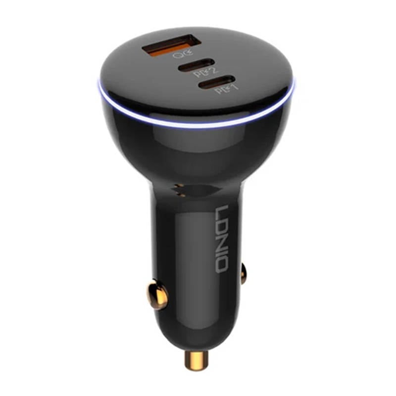 Incarcator auto LDNIO C102, USB + 2x USB-C, 160W + cablu USB la Lightning (negru)