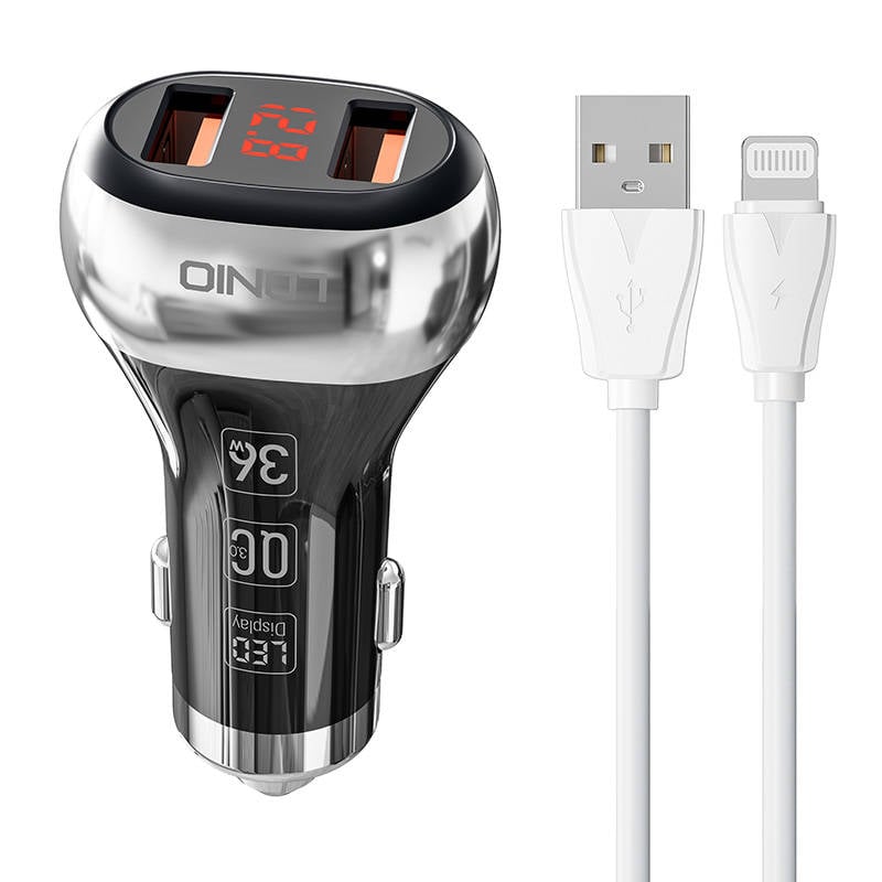 Incarcator auto LDNIO C2 2USB + cablu Lightning