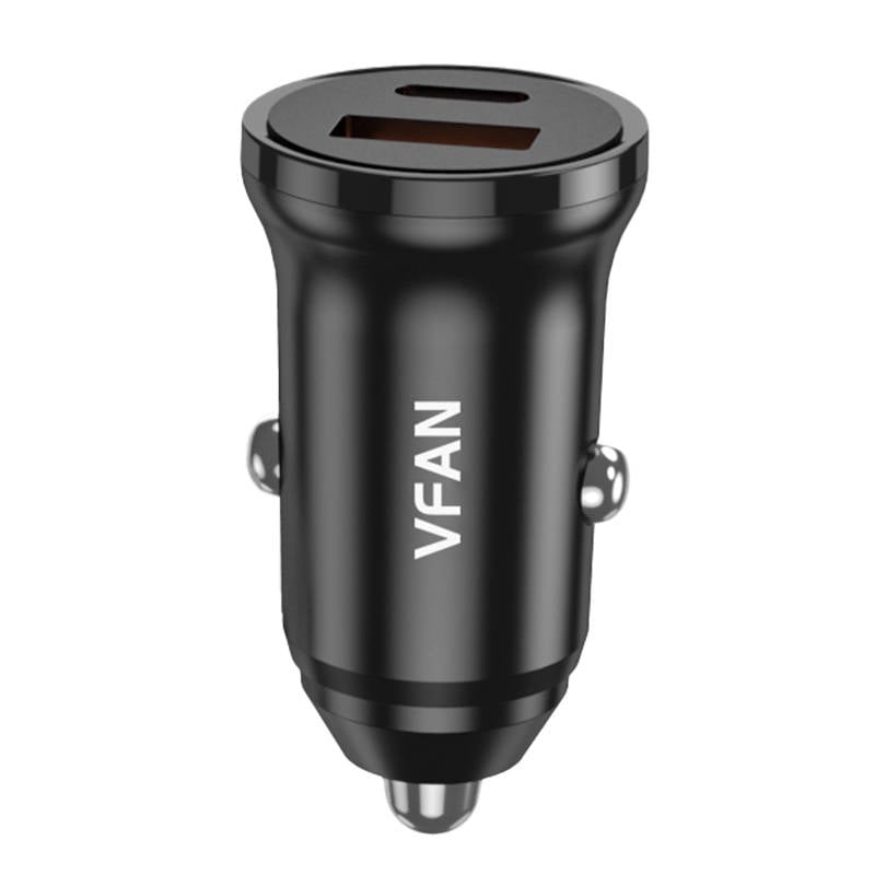 Incarcator auto VFAN C03, USB + USB-C, 20W, PD + QC 3.0 (negru)