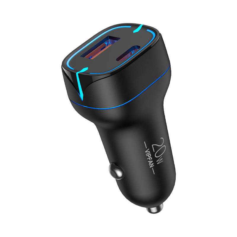 Incarcator auto VFAN C11, USB + USB-C, PD 20W + QC 3.0, LED (negru)