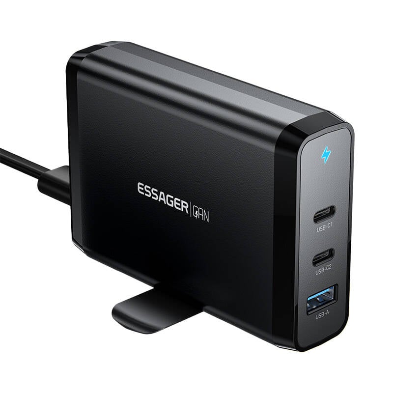 Incarcator de birou 2xUSB-C 1xUSB-A 140W Essager GaN (negru)