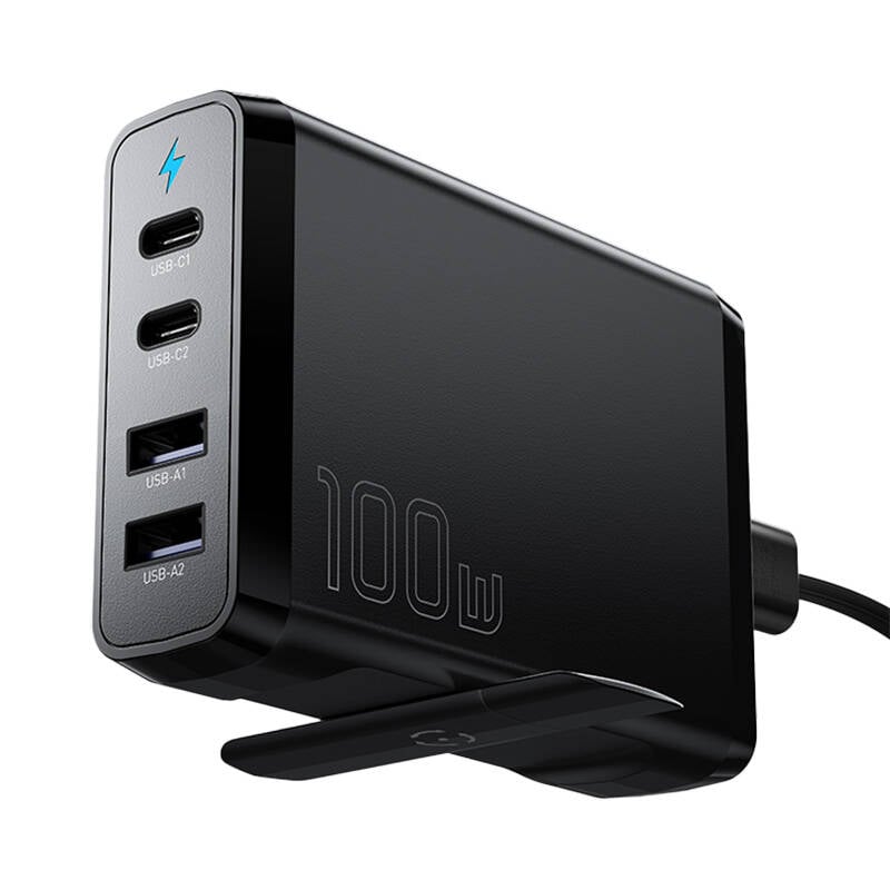 Incarcator de birou 2xUSB-C 2xUSB-A 100W Essager GaN (negru)