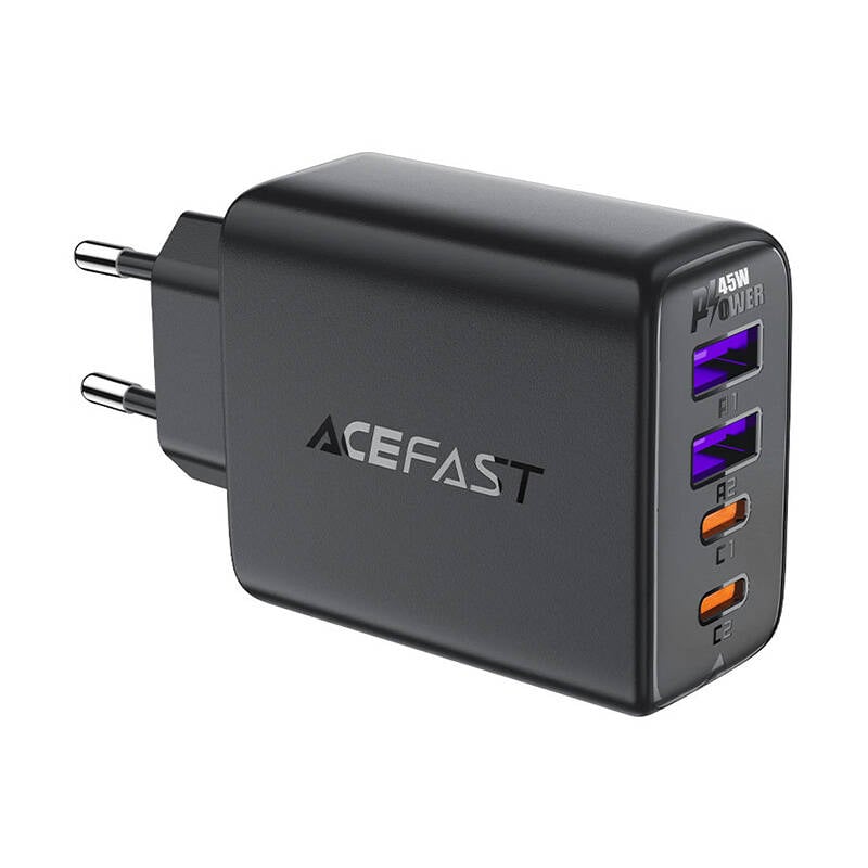 Incarcator de perete Acefast A61 GaN 2xUSB-A, 2xUSB-C PD45W EU (negru)