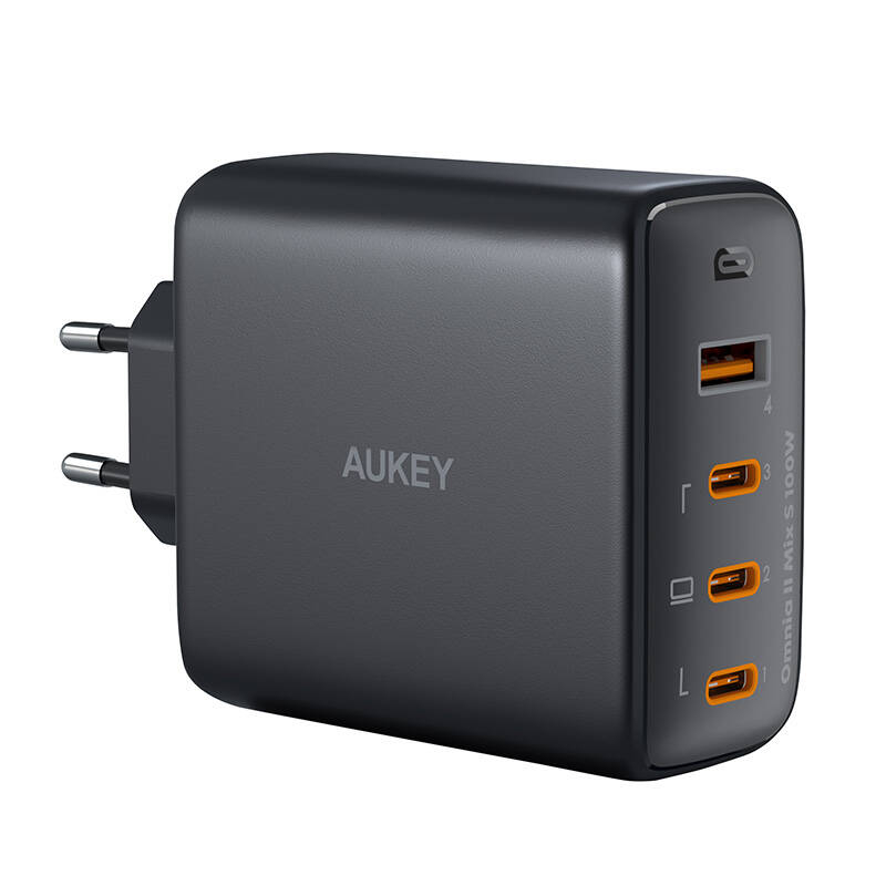 Incarcator de perete Aukey PA-B7S, 1xUSB-A, 3xUSB-C, 100W GaN (negru)