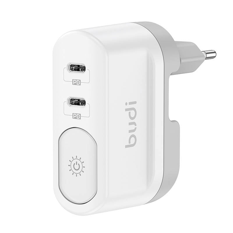 Incarcator de perete cu lumina Budi 326DE, 2xUSB-C, 40W, (alb)