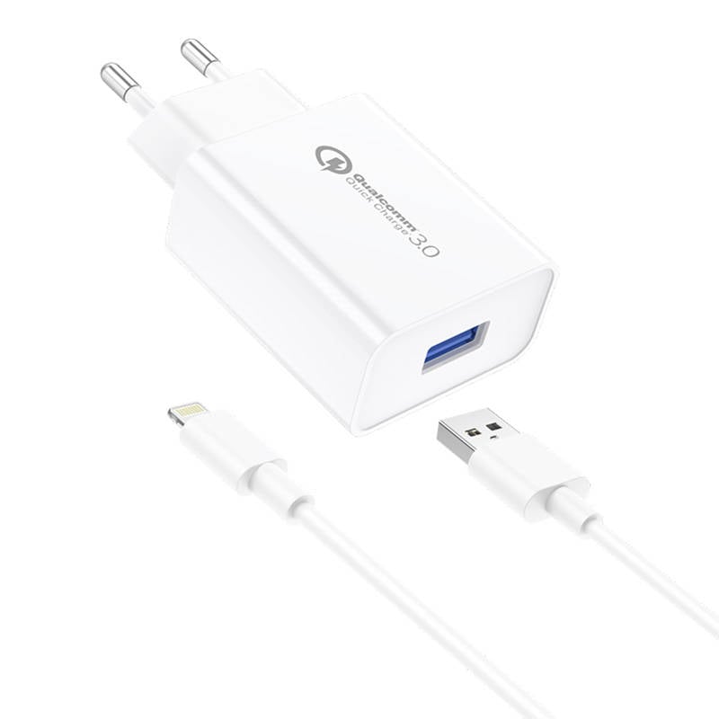 Incarcator de perete Foneng EU13 + cablu USB la Lightning, 3A (alb)