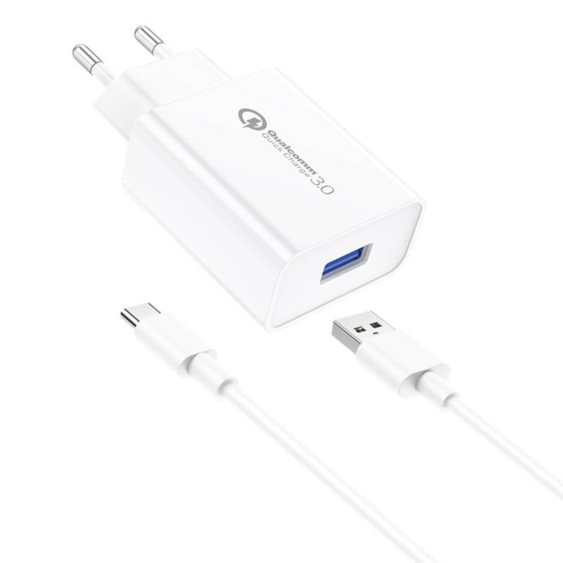 Incarcator de perete Foneng EU13 + cablu USB la USB-C, 3A (alb)