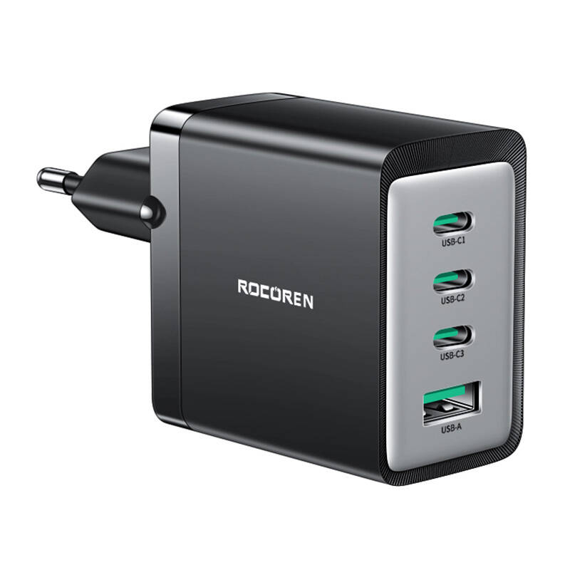 Incarcator de perete GaN Rocoren 3x USB-C, 1x USB, 67W (negru)