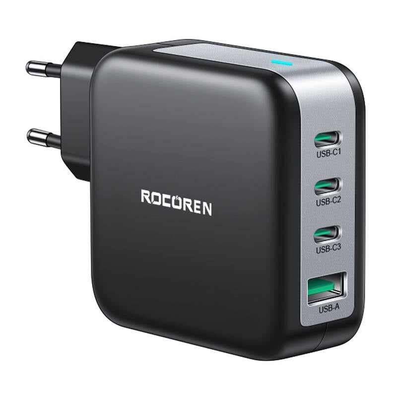 Incarcator de perete GaN Rocoren 3x USB-C, 1x USB, Power Delivery 3.0, 100W (negru)