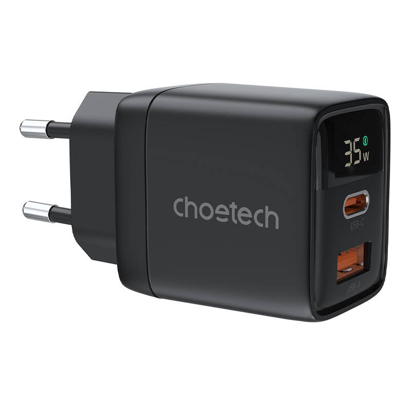 Incarcator de perete GAN3 USB-A+C PD35W Choetech PD6052 (negru)