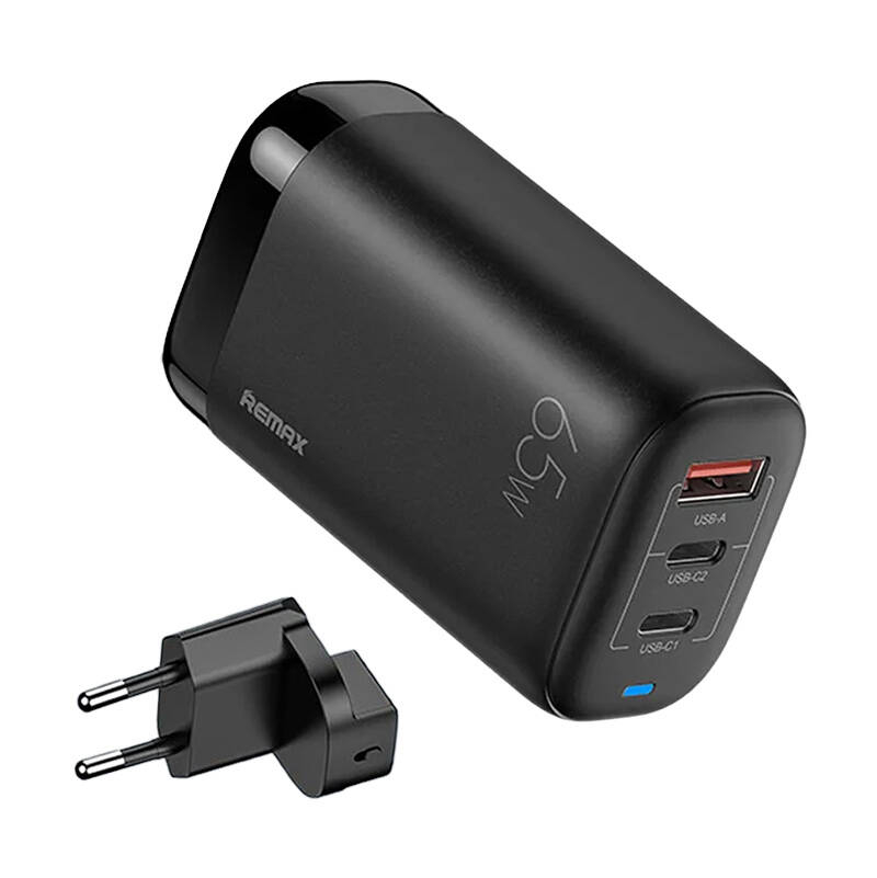 Incarcator de perete Remax, RP-U55, 2x USB-C, USB, EU 65W (negru)