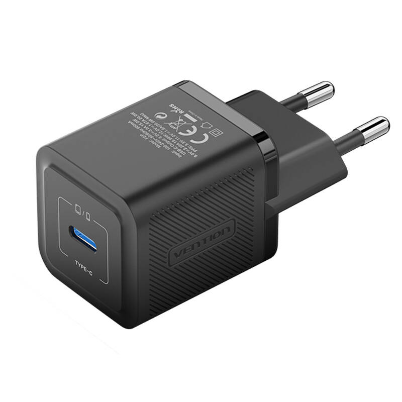 Incarcator de perete, Vention, FEPB0-EU, USB-C, 20W, GaN (negru)