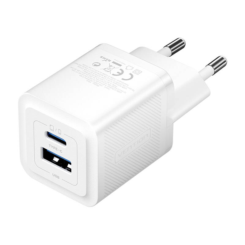 Incarcator de perete, Vention, FEQW0-EU, USB-C + USB- A, 30W 30W , GaN (alb)