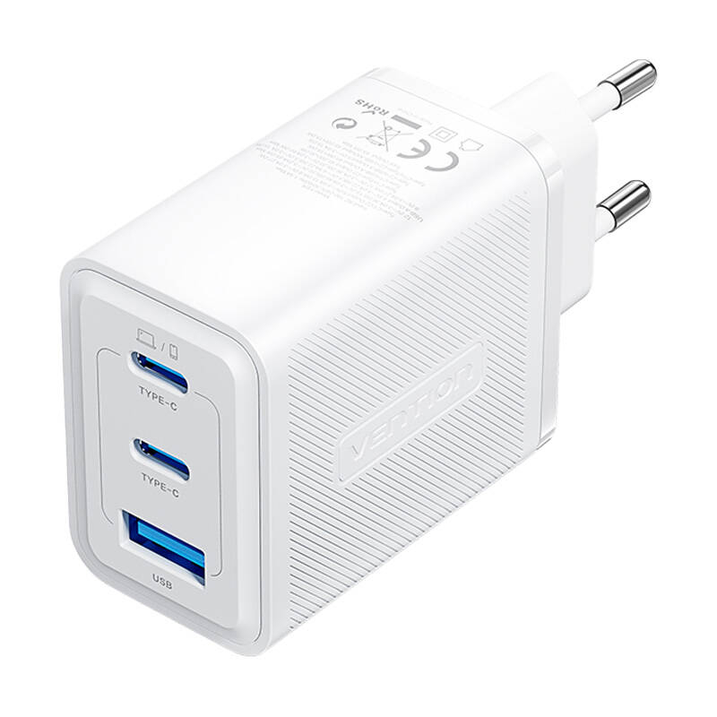 Incarcator de perete, Vention, FERW0-EU, 2xUSB-C, USB- A, 65W 65W 30W, GaN (alb)