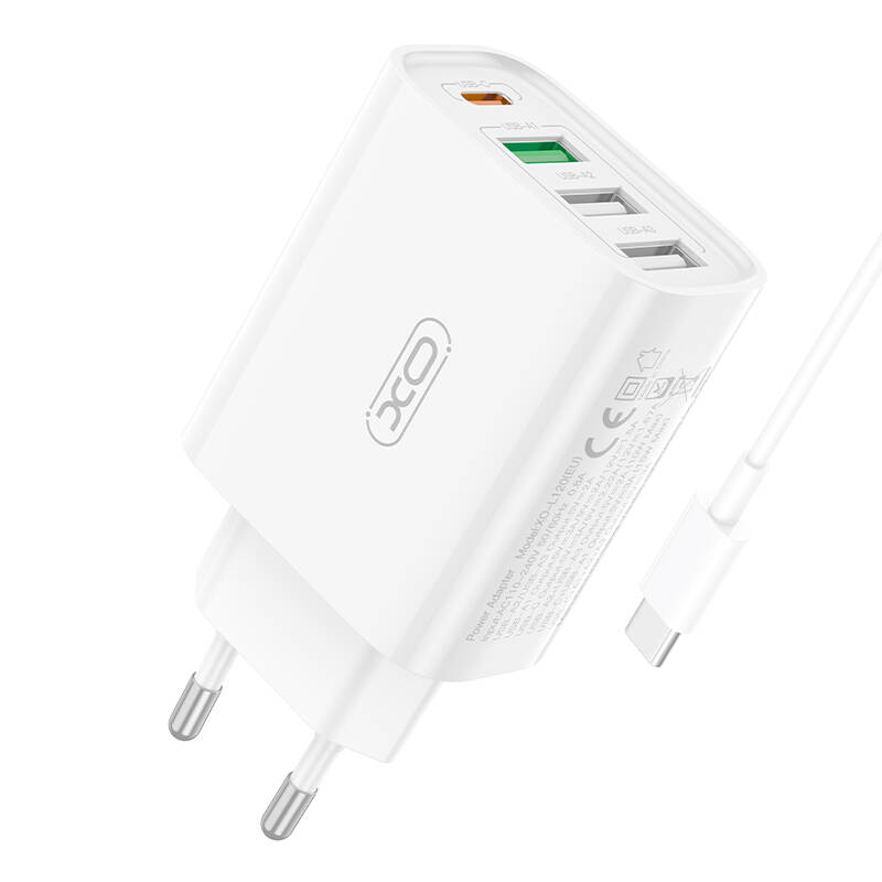 Incarcator de perete XO L120 1xUSB-C, 20W, 1x USB-1, 18W cu cablu USB-C (alb)