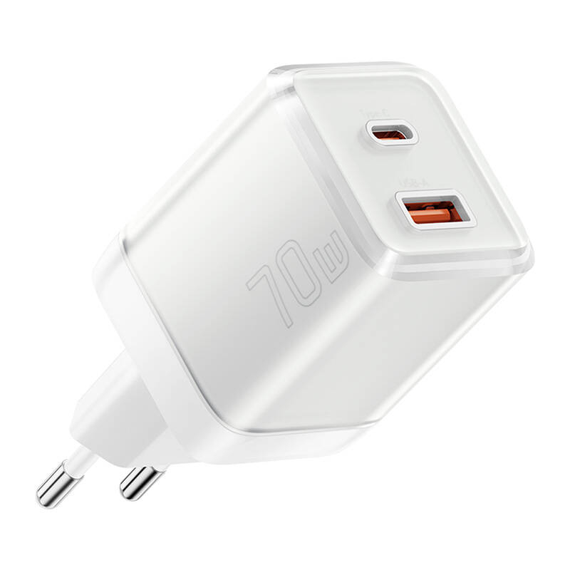 Incarcator de perete Yueqi 70W GaN USB-C + USB-A (alb)