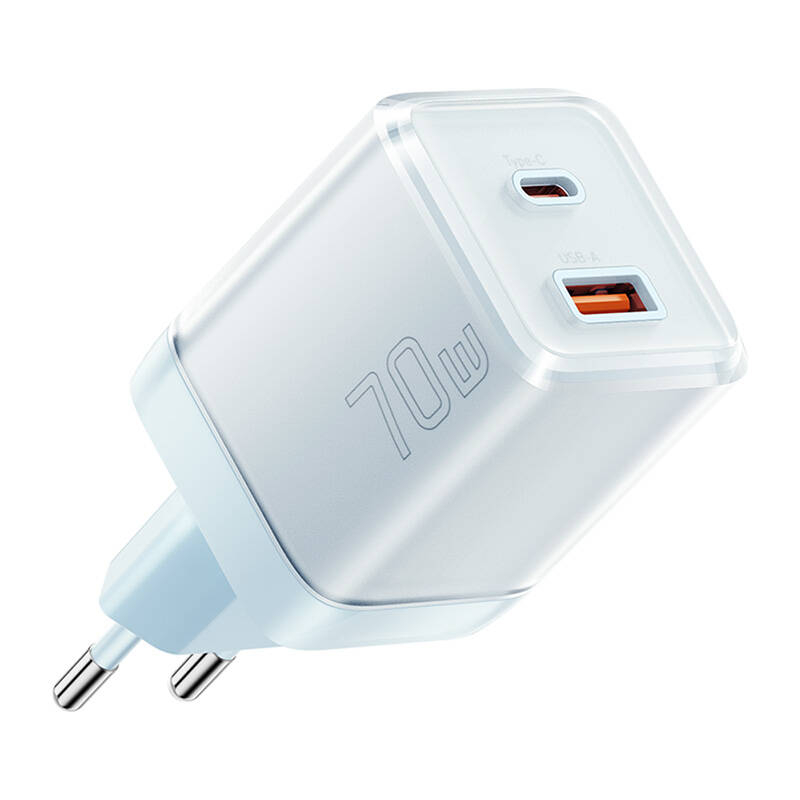 Incarcator de perete Yueqi 70W GaN USB-C + USB-A (albastru)