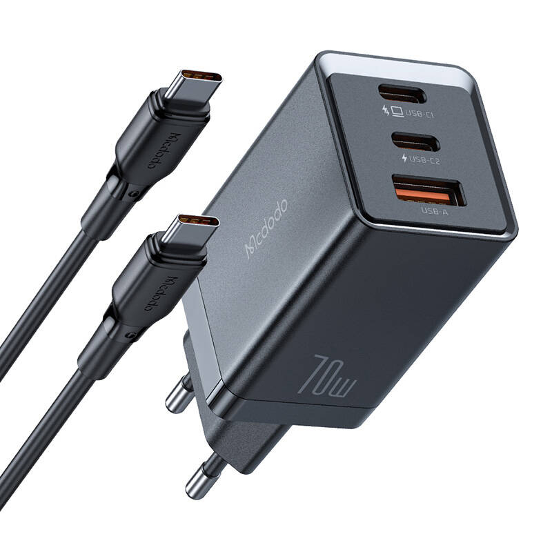 Incarcator de retea GaN Mcdodo CH-1543, 2x USB-C, 1x USB, 67W + cablu USB-C la USB-C 2m (negru)