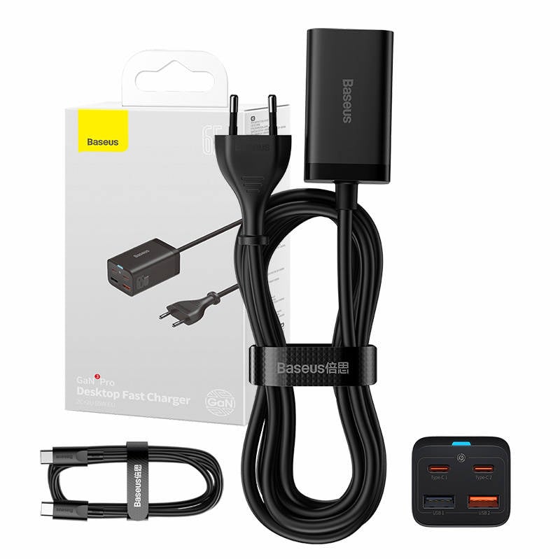 Incarcator rapid Baseus GaN3 Pro, 2x USB-C, 2x USB, 65W (negru)