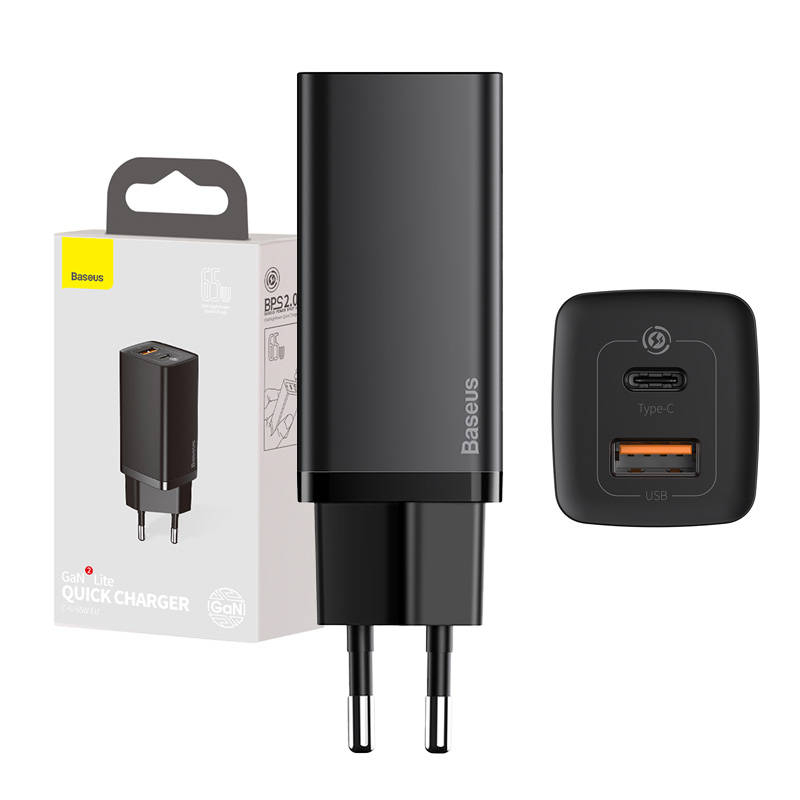 Incarcator rapid de calatorie Baseus GaN2 Lite USB+C 65W EU (negru)