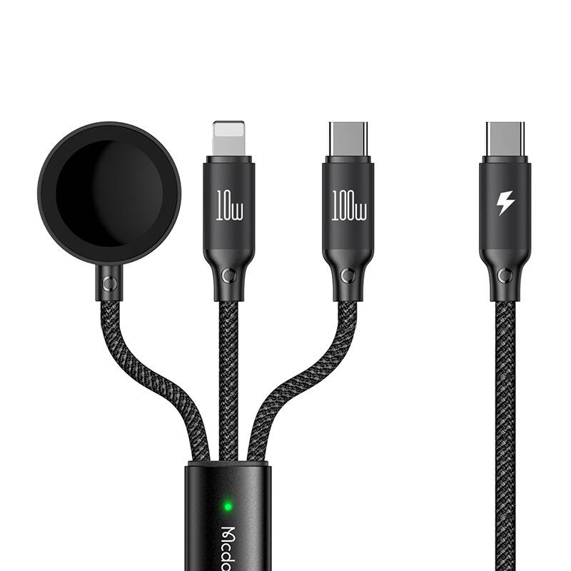 Kabel USB-C 3 in 1 Mcdodo CA-4940 pentru USB-C, Lightning si Apple Watch, 120 cm, culoare neagra