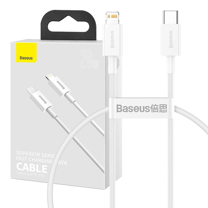 Kabel USB-C do Lightning Baseus Superior Series, 20W, PD, 0.25m (bialy)