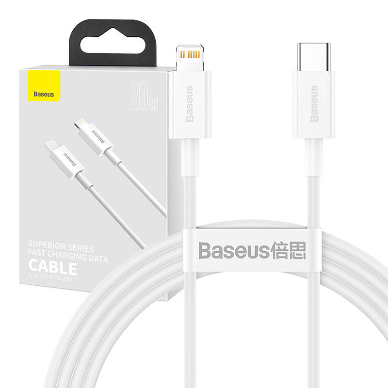 Kabel USB-C do Lightning Baseus Superior Series, 20W, PD, 1.5m (bialy)