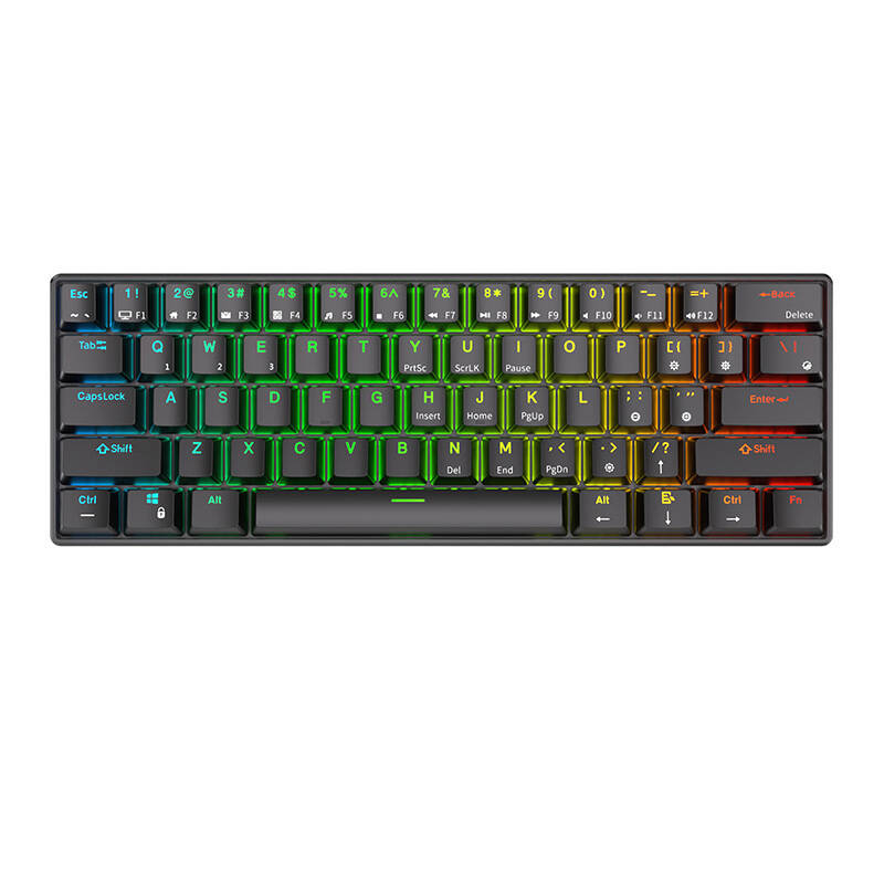 Tastatura Mecanica Royal Kludge RK61 RGB cu Switch-uri Mecanice Rosii si Brune, Conectivitate Fara Fir si Cu Fir, Design Compact, Culoare Neagra si Argintie