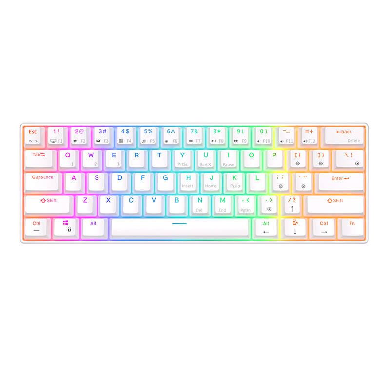 Tastatura mecanica Royal Kludge RK61 RGB, cu comutatoare rosii, alba, conexiune Bluetooth si USB, iluminare personalizabila, design elegant si performant.