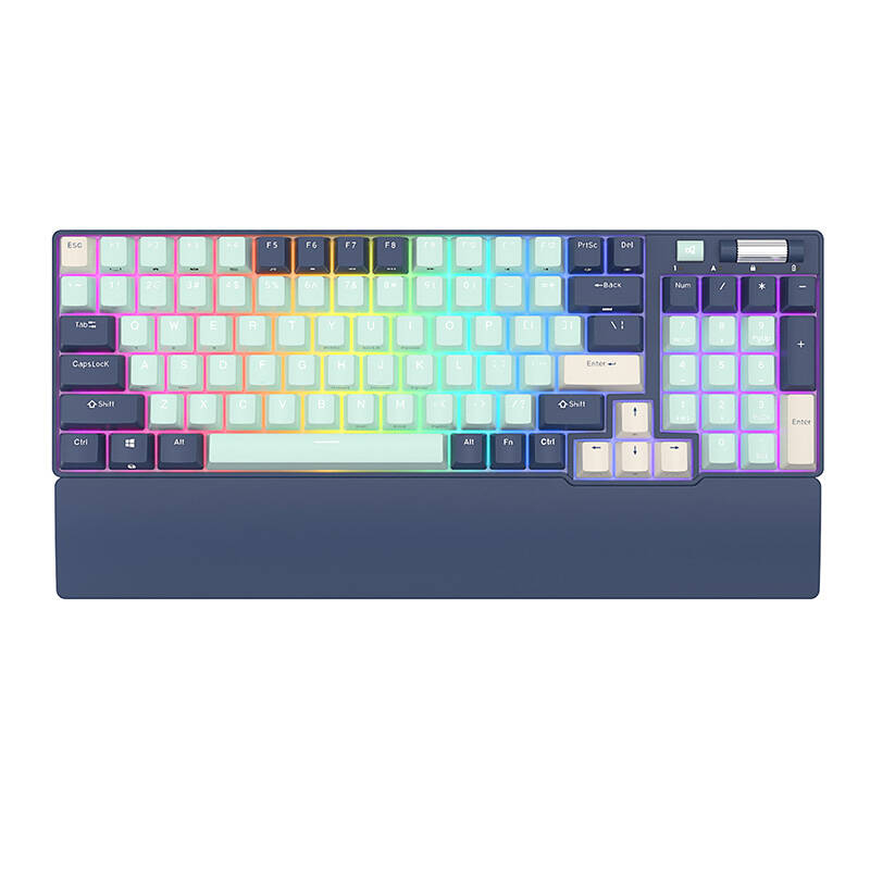 Tastatura Mecanica Royal Kludge RK96 RGB, Switch-uri Mecanice Nere si Albastre, Conexiune Fara Fir si USB, Design Elegant Argintiu Neblue