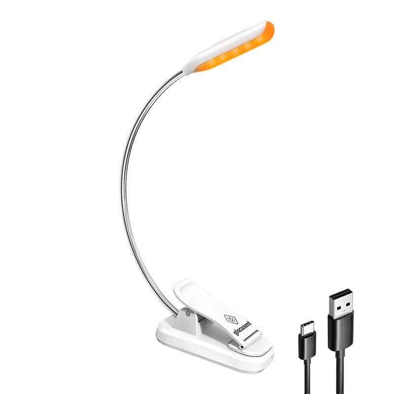 Lampa fara fir Glocusent clip-on lumina de carte, USB-C (alb)