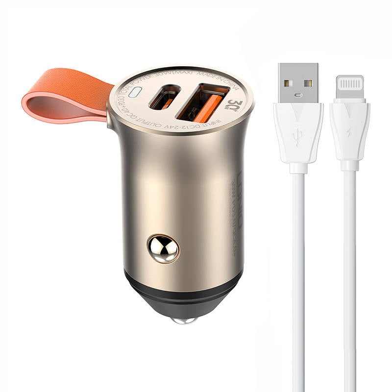 LDNIO C509Q USB, USB-C 30W Incarcator auto + cablu Lightning Cablu