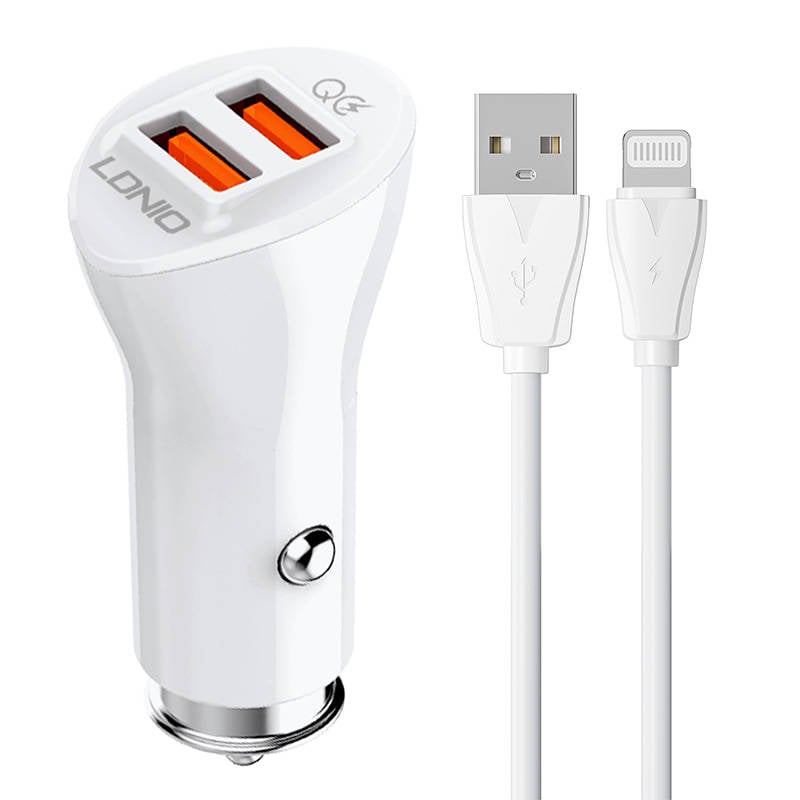 LDNIO C511Q 2USB Incarcator auto + cablu Lightning