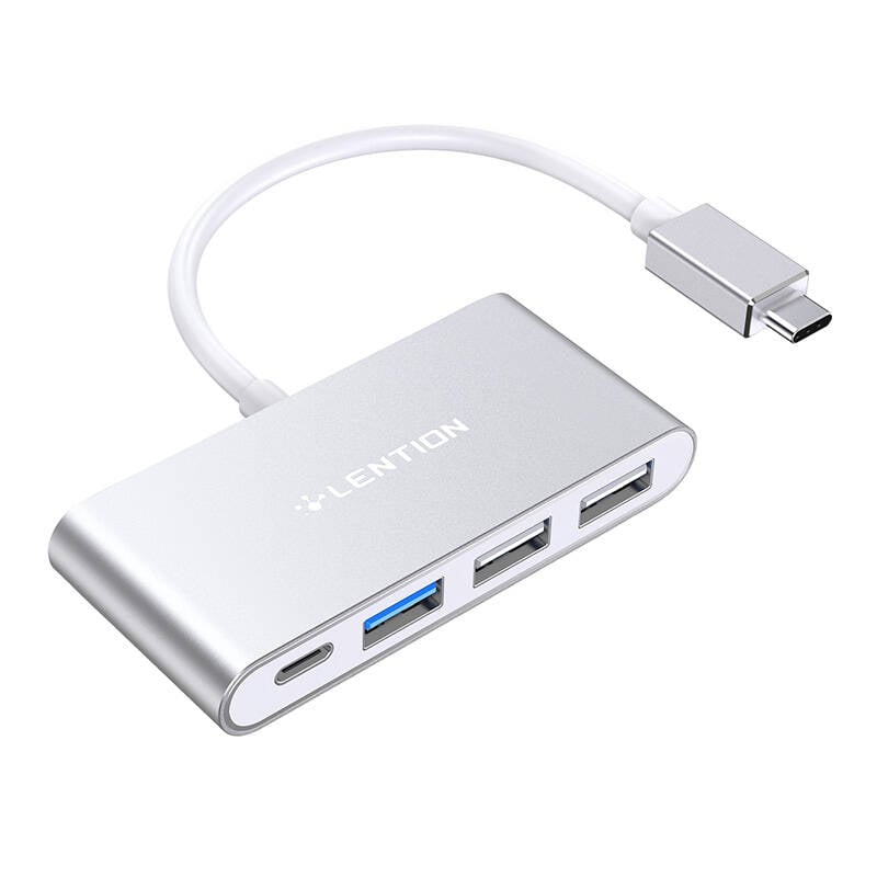 Lention 4in1 Hub USB-C la USB 3.0 + 2x USB 2.0 + USB-C (argintiu)