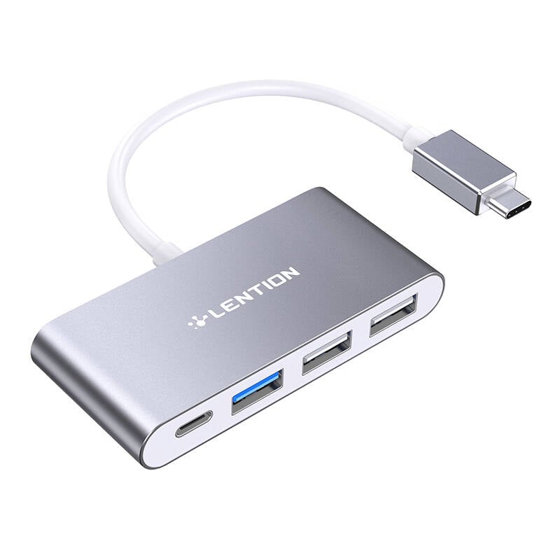 Lention 4in1 Hub USB-C la USB 3.0 + 2x USB 2.0 + USB-C (gri)