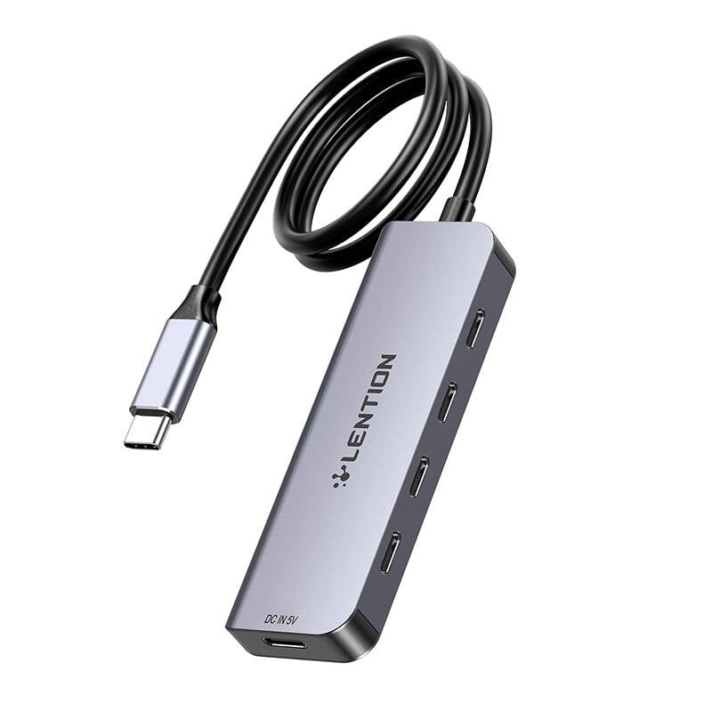 Lention 5in1 Hub USB-C la 4x USB-C 5Gbps + USB-C 5V-IN 15W (gri)