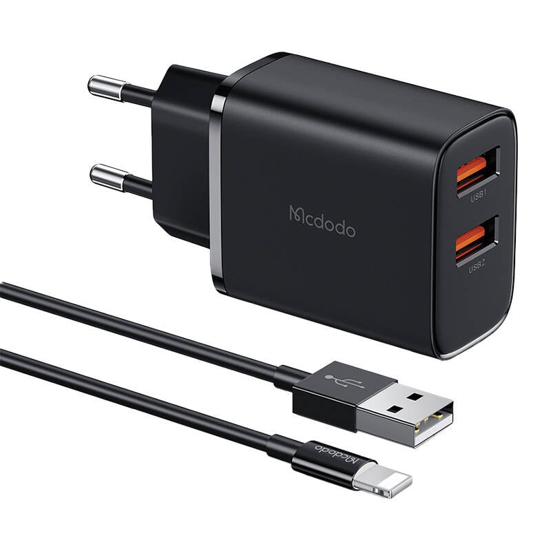 Mcdodo CH-5071 USB-A 2, 12W incarcator de retea + USB-A la cablu Lightning (negru)