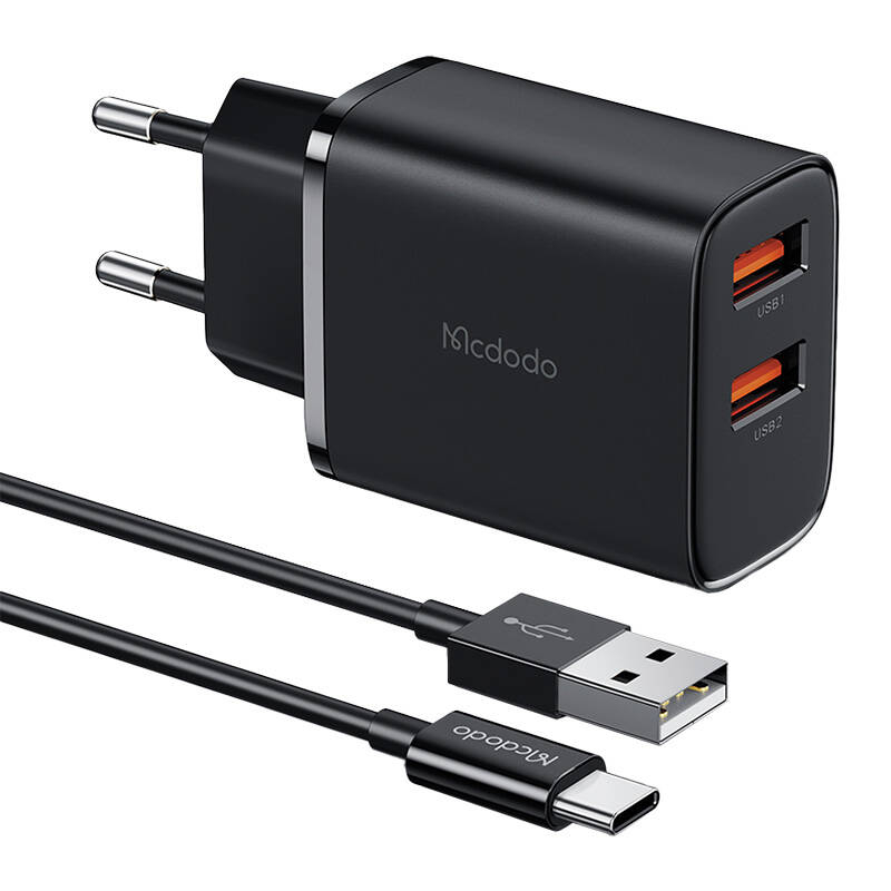 Mcdodo CH-5072 USB-A 2, incarcator 12W + cablu USB-A la USB-C (negru)