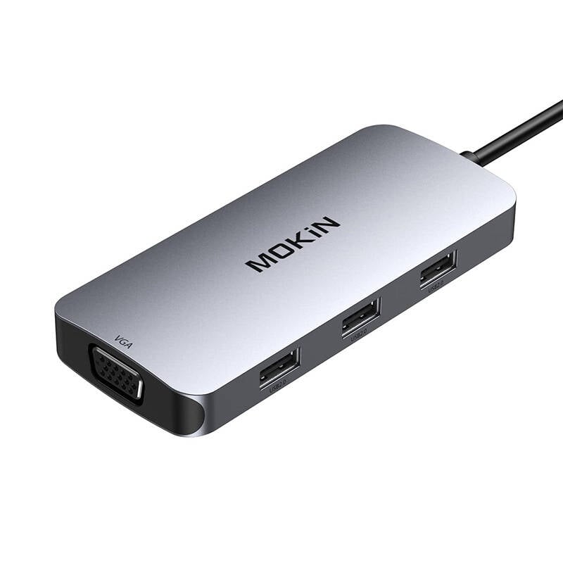 MOKiN 7in1 Adaptor Hub USB-C la 2x HDMI + 3x USB 2.0 + DP + VGA (argintiu)