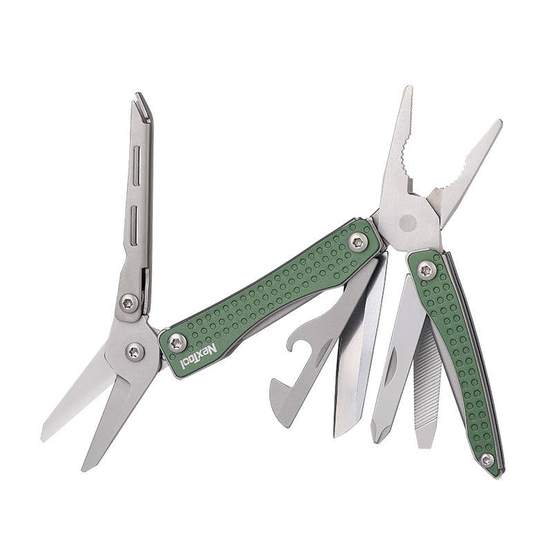 Multitool Nextool NE20050 10 in 1, versatil si compact, culoare verde, ideal pentru aventuri in aer liber si utilizari zilnice.