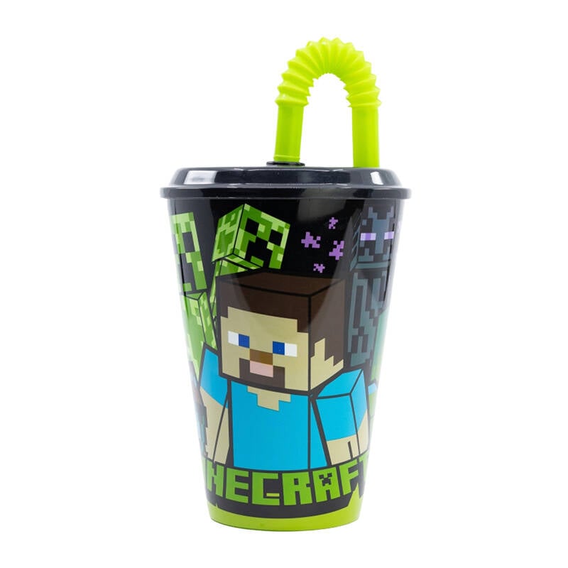 Pahar de apa cu pai pentru copii STOR 40430 430 ml Minecraft (negru)