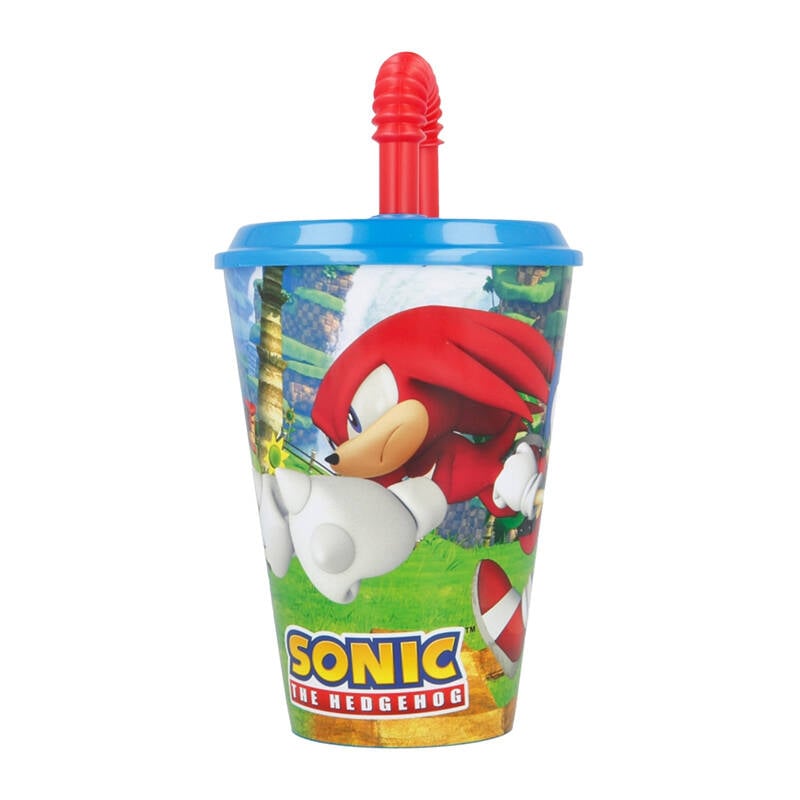 Pahar de apa cu pai pentru copii STOR 40530 430 ml Sonic the Hedgehoh (albastruandrosu)