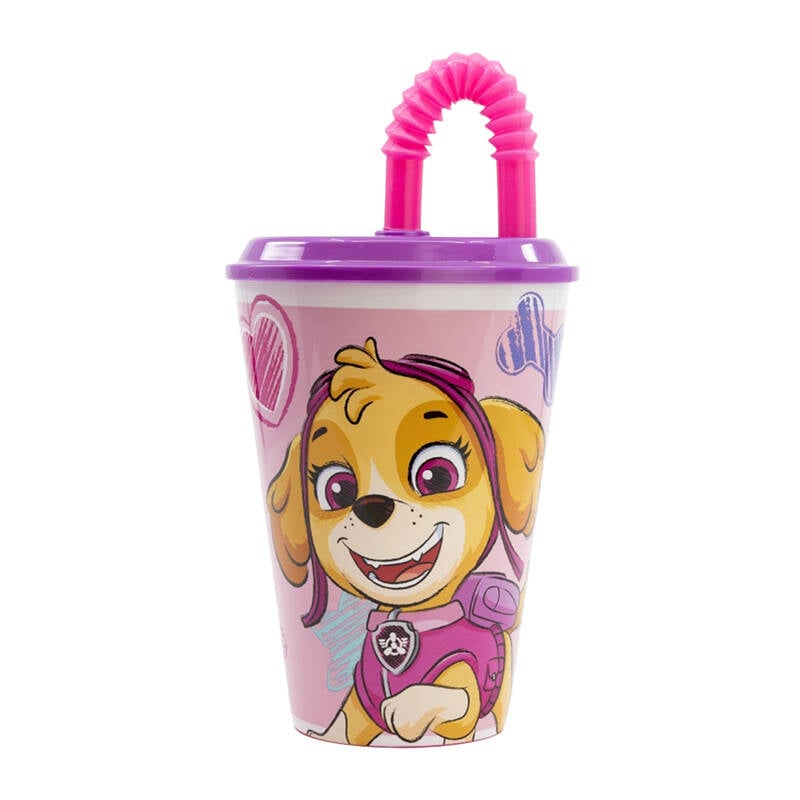 Pahar de apa cu pai pentru copii STOR 74530 430 ml Paw Patrol Skye (roz)