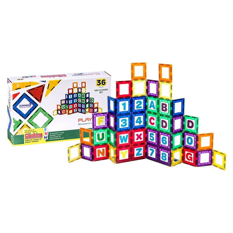 Placi magnetice 3D litere si numere Playmags 168 - set 36 buc