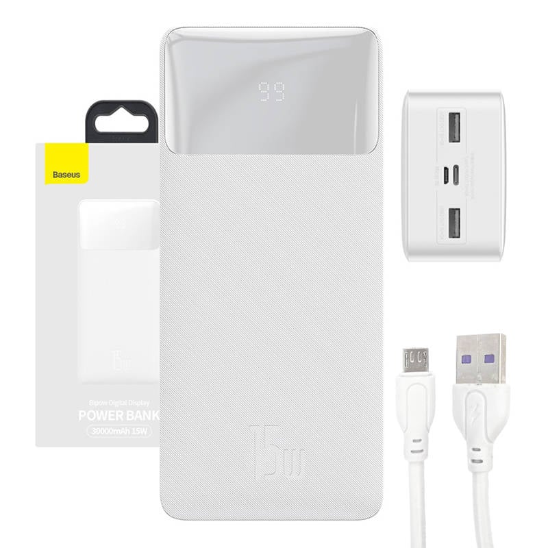 PowerBank Baseus Bipow 30000mAh, 15W (alb)