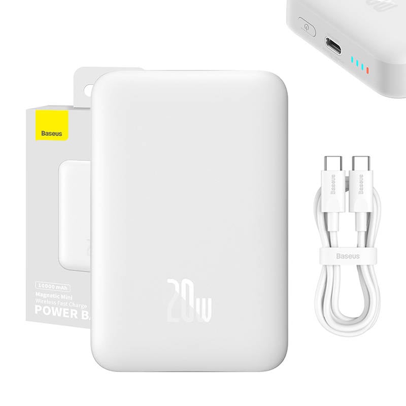 Powerbank Baseus Magnetic, 10000mAh, 20W, MagSafe (alb)